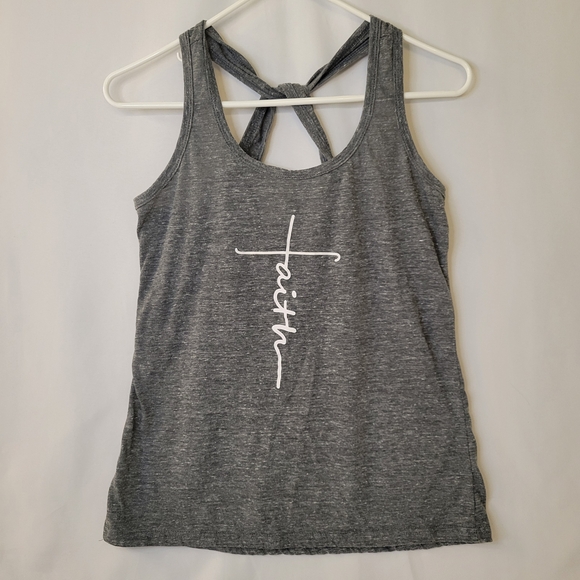 Source Unknown Tops - Source Unknown Gray Crossback Tank Top with Faith Graphic